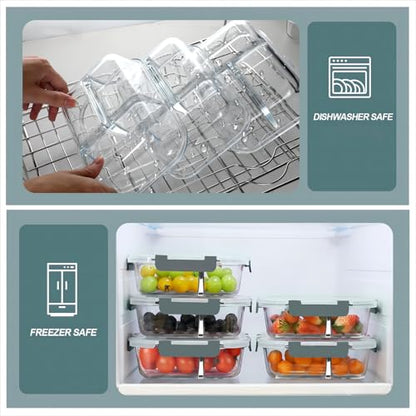 KOMUEE Glass Meal Prep Containers 3 Compartments, 5 Pack 36 oz, Glass Food Storage Containers with Lids, Airtight Lunch Bento Box, Portion Control, Freezer and Microwave Safe - color: Gray