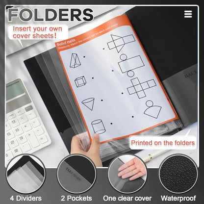 Henoyso 24 Pcs School and Home 2 Pocket Folders with 4 Clear Inner Pockets Plastic Heavy Duty Homework Folders Parent Teacher Communication for Student Home Office Classroom,11 x 9 Inch (Black) - color: Black