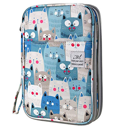 YOUSHARES 192 Slots Colored Pencil Case, Large Capacity Pencil Holder Pen Organizer Bag with Zipper for Prismacolor Watercolor Coloring Pencils, Gel Pens for Student & Artist (Big-Faced Cat) - color: Big-Faced Cat