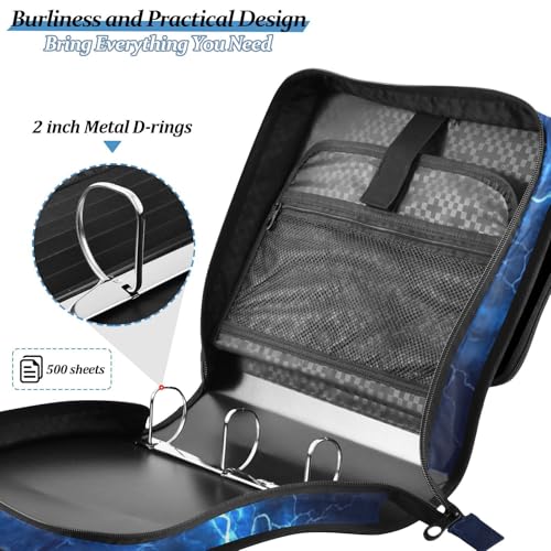 Blue Wolf with Glowing Eyes 3 D-Ring 2 inch Zipper Binder Bag with Shoulder Strap, Multi-Pocket Portfolio Organizer Case for 13 Inch Laptop Middle School - color: Blue Wolf Glowing Eyes