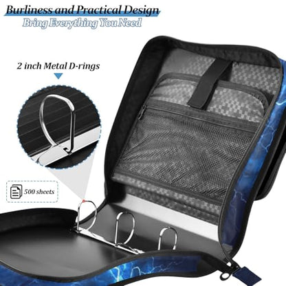 Blue Wolf with Glowing Eyes 3 D-Ring 2 inch Zipper Binder Bag with Shoulder Strap, Multi-Pocket Portfolio Organizer Case for 13 Inch Laptop Middle School - color: Blue Wolf Glowing Eyes