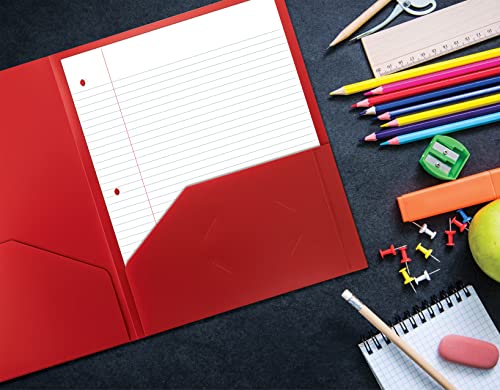 Better Office Products Heavyweight Plastic 2 Pocket Portfolio Folder, Letter Size Poly Folders 24 Pack (Red) - color: Red