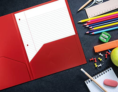 Better Office Products Heavyweight Plastic 2 Pocket Portfolio Folder, Letter Size Poly Folders 24 Pack (Red) - color: Red