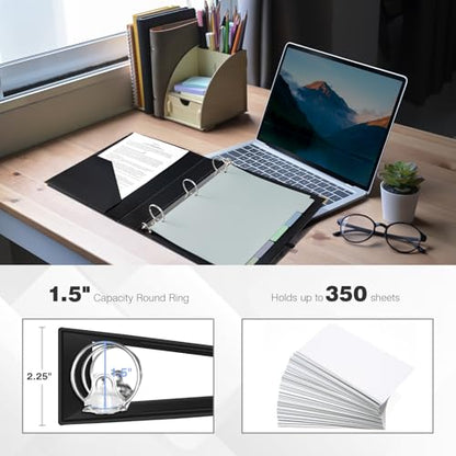Ospelelf 3 Ring Binder, 1.5 Inch, Cute Letter Size (11" x 8.5") with 5 Tab Dividers, File Folder Labels and Low Profile Clipboards, Black Binder for School and Office Supplies - color: Black, size: 1.5in（Letter Size）