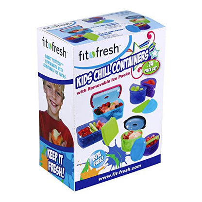 Fit & Fresh Kids' Reusable Lunch Box Container Set with Built-In Ice Packs, 14-Piece Healthy Lunch and Snack Kit, BPA-Free Microwave Safe, Portion Control - style: Multiconored