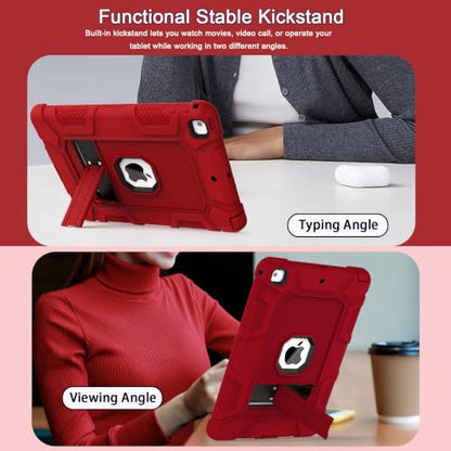iPad 6th Generation Cases, iPad 5th Generation Case, iPad Air 2 Case, Shockproof Rugged Drop Protection Cover Built with Kickstand for iPad 9.7'' A1893/A1954/A1822/A1823(Red) - color: Red+Black