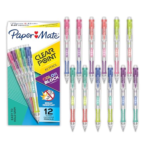 Paper Mate Clearpoint Mechanical Pencils, Color Block Edition, HB #2 Lead (0.7mm), 12 Count - Back to School, Fun Office Supplies - size: 12 Count (Pack of 1)