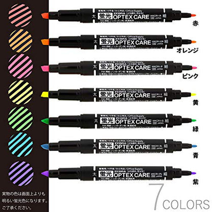 Zebra WKCR1-7C Highlighter Optex Care 7 Colors - color: Red, Pink, Yellow, Orange, Green, Blue, Purple