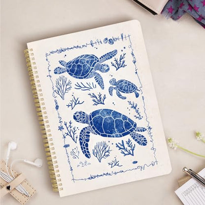 Cute Spiral Notebook journal A4 Aesthetic Pretty Design for Women Girls Kawaii with Pocket, 8.5 x 11 inch, Graph, Turtle - color: Save Turtle, style: Graph