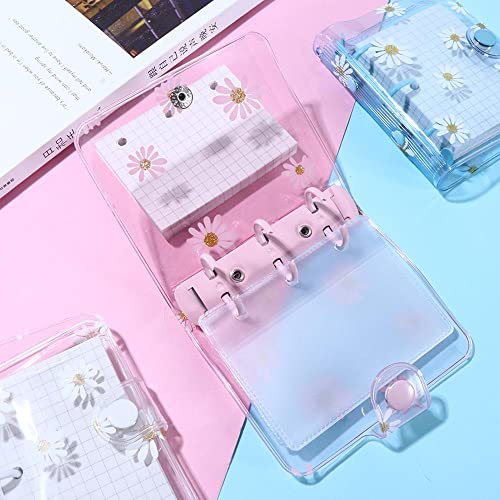 Leadigol 4PCS Mini Transparent 3 Ring Binder Covers with Inner Paper, Daisy Pattern, Soft PVC Notebook Loose Leaf Binder