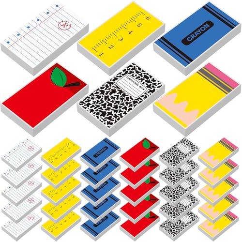 Eaasty 36 Pcs Back to School Erasers Bulk, Pencil Crayon Ruler Apple Book Erasers, Teacher Welcome Gifts for Students, Classroom Prizes Rewards, First Day of School Supplies