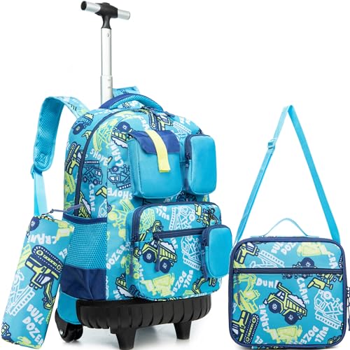 Meetbelify Rolling Backpack for Girls Boys Backpacks with Wheels Kids Carry on Luggage for Girls Boys - color: Boy Blue