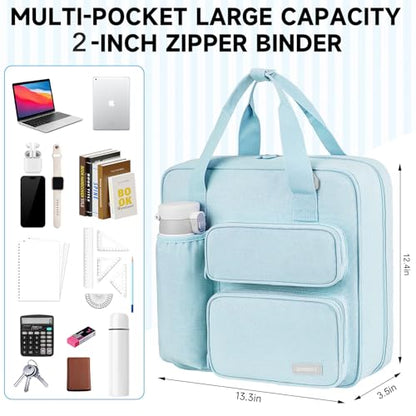 Zipper Binder 3 Ring, 500 Sheets Capacity, Binder 2 Inch with Shoulder Strap Fits 13 Inch Laptop for School and Office,Blue - color: Blue