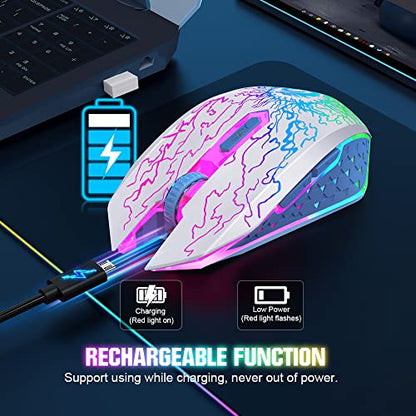 VersionTECH. Wireless Gaming Mouse, Rechargeable Computer Mouse Mice with Colorful LED Lights, Silent Click, 2.4G USB Nano Receiver, 3 Level DPI for PC Gamer Laptop Desktop Chromebook Mac-White - color: White