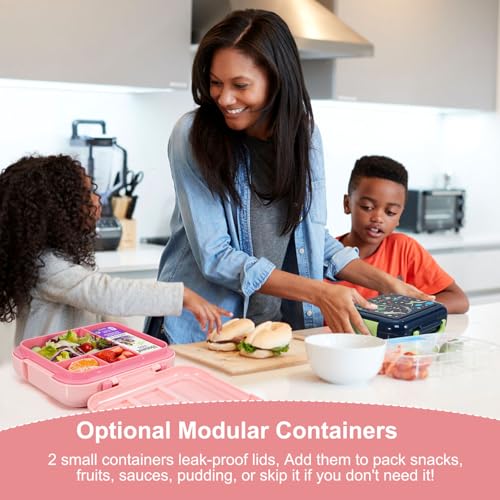 Caperci Bento Box for Kids Age 4-8 - Leak-Proof Toddler Lunch Box Container with 2 Modular Containers & 4 Compartments, Hold 4.8 Cups, Portable Handle, BPA-Free, Microwave/Dishwasher Safe (Mermaid) - color: Mermaid