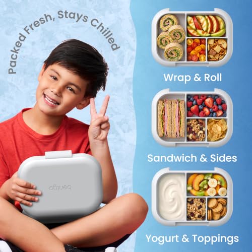 Bentgo Chill Kids Leakproof Lunch Box - 4-Compartment Bento Box with Built-In Ice Pack, 3.3 Cup Capacity, BPA-Free, Microwave & Dishwasher Safe Tray, Ages 3–7 (Gray) - color: Gray
