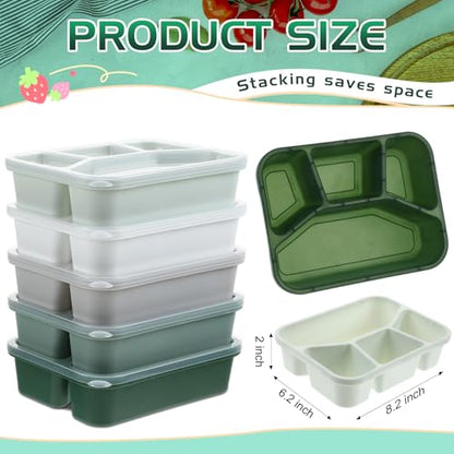 Honeydak 5 Pack Snack Containers 4 Compartment Bento Snack Boxes Reusable Lunchable Containers with Lids Divided Meal Prep Lunch Food Storage Box for School Work Travel(Sage,Mixed) - color: Sage, style: Mixed