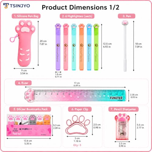 24Pcs Cute Stationery Set W Paper Clips Stapler Scissors Sticky Notes Eraser Ruler Sharpener Pencil Case Highlighter Correction Tape Desk Accessories for School Office Supplies