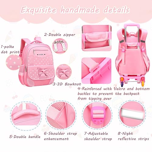 Girls Rolling Backpack Cute Bowknot Kids Schoolbag with Wheels Trolly BookBag for School-2 Wheels - color: A27#black-2 Wheels, size: 2 Wheels