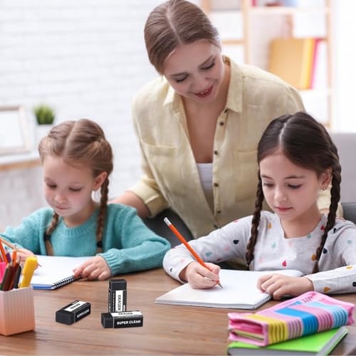 Black Erasers, 12 Pack Block Pencil Erasers | Smudge-Free Latex-Free Art Erasers for Adults Artists, Clean Erase for School, Homework, Office & Drawing - style: Black
