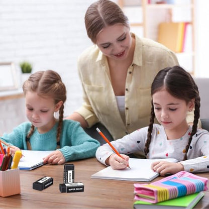 Black Erasers, 12 Pack Block Pencil Erasers | Smudge-Free Latex-Free Art Erasers for Adults Artists, Clean Erase for School, Homework, Office & Drawing - style: Black