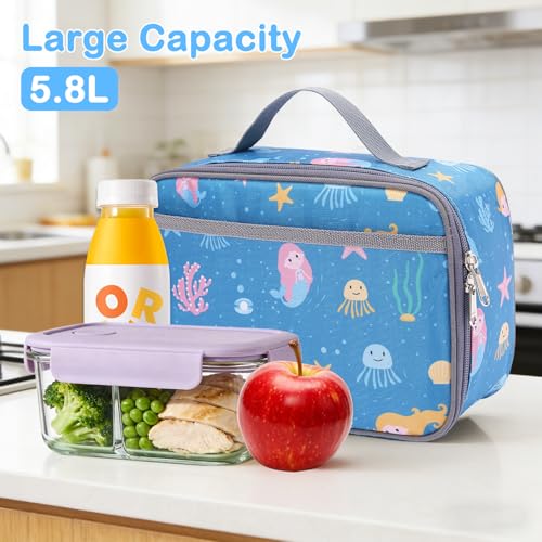 FlowFly Kids Lunch box Insulated Soft Bag Mini Cooler Back to School Thermal Meal Tote Kit for Girls, Boys, Mermaid - color: Mermaid1