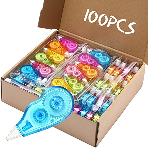 Chivao 100 Pack Mini Correction Tape Bulk Ink Corrector Eraser Tape Set Cute Aesthetic Colorful Instant Correction Applicator for Office School Student Stationery Supplies, 0.2 x 158 Inch(Rainbow) - color: Multicolored