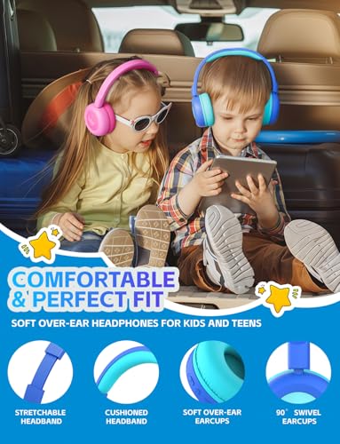 Kids Bluetooth Headphones,Toddler Headphones with Microphone,85dB Volume Limited,Bluetooth 5.4 Twistable Lightweight Kids Wireless Earphones for Boy Girl Tablet Travel School - color: Blue