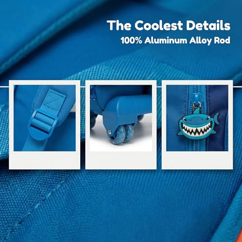 Kids Rolling Backpack for Boys Shark Trolley Suitcases Luggage with Wheels Bookbag Wheeled 3pcs Preschool Students Elementary Teenagers Lunch Box Pencil Case Blue for Age 5-10 - color: Blue-0201-shayu