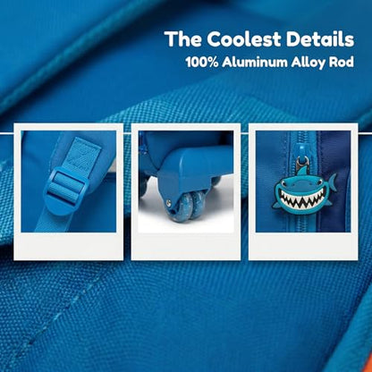 Kids Rolling Backpack for Boys Shark Trolley Suitcases Luggage with Wheels Bookbag Wheeled 3pcs Preschool Students Elementary Teenagers Lunch Box Pencil Case Blue for Age 5-10 - color: Blue-0201-shayu