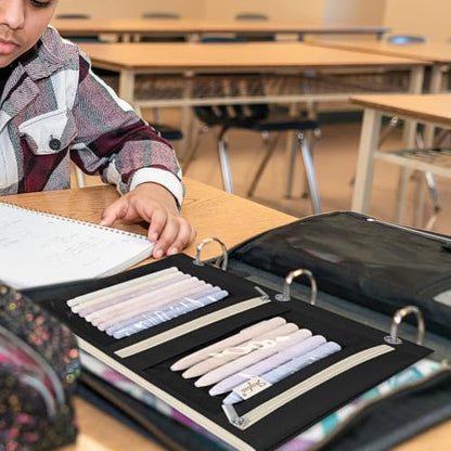 SKYDUE Pencil Pouch for 3 Ring Binder, 3 Compartment Zipper Pencil Case, Large Capacity Pen Organizer with Clear PVC Window for School Supplies, Students, Kids & Teachers - color: Black