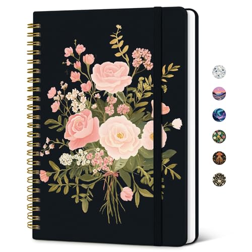 Taja Lined Spiral Journal Notebook for Women, Pretty College Ruled Notebook for Work & Note Taking, A5 Hardcover Journal for Writing, Cute Aesthetic 140 Pages, Blush Bouquet - color: B-Blush Bouquet