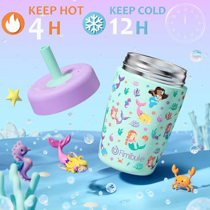 Fimibuke Kids & Toddler Cups Spill Proof, 12 OZ Insulated Sippy Cups for Toddlers Boys Girls, BPA-Free Toddler Straw Tumbler, Stainless Steel Kids Water Bottle with Twist Lids & Silicone Straw, 2 Pack - color: Green & Blue