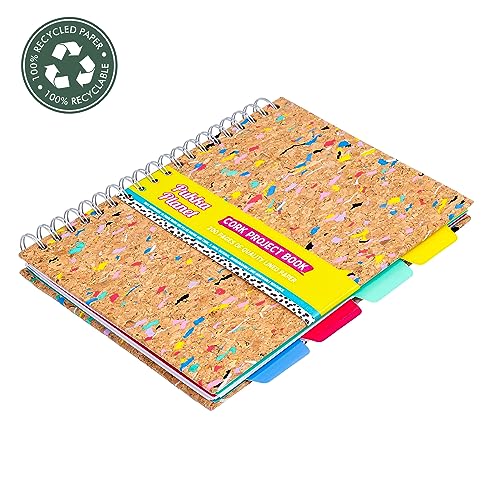 Pukka Pad, Pukka Planet Cork B5 Multi-Subject Notebook – Wire Bound Project Book with 200 Pages, 100 Sheets of FSC Recycled 8mm Lined Paper & Tabbed Dividers for Home, School, & Office, 10.12 x 7.3in - style: Project Notebook