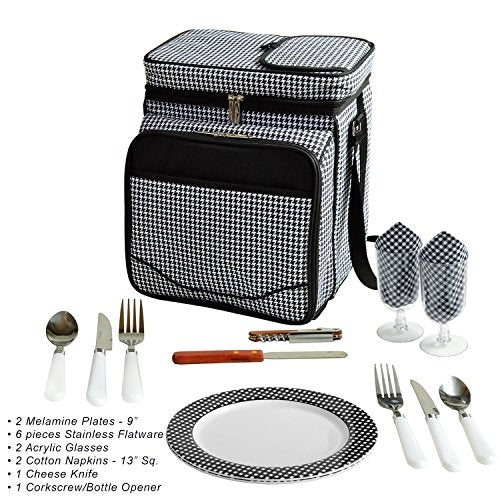 Picnic at Ascot Original Insulated Picnic Basket/Cooler Equipped with Service for 2- Designed, Assembled & Quality Approved in the USA - color: Houndstooth