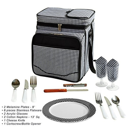 Picnic at Ascot Original Insulated Picnic Basket/Cooler Equipped with Service for 2- Designed, Assembled & Quality Approved in the USA - color: Houndstooth