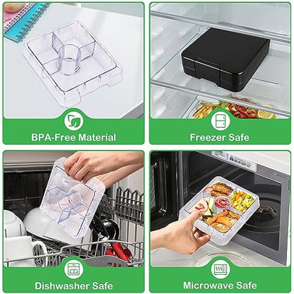 Pawtong Bento Lunch Box Set With 10oz Soup Thermo, Leak-proof Lunch Containers with 4 Compartment, Kids Hot Thermo Food Jar/Insulation Lunch Bag, Food Containers for School (Black) - color: Black