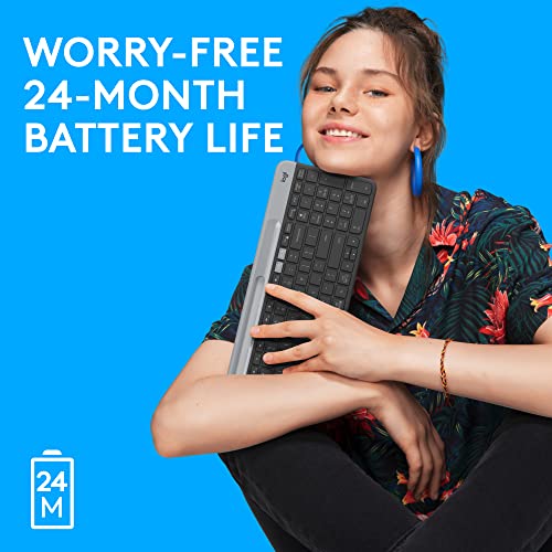 Logitech K585 Multi-Device Slim Wireless Keyboard, Built-in Cradle for Device; for Laptop, Tablet, Desktop, Smartphone, Win/Mac, Bluetooth/Receiver, Compact, Easy Switch, 24 Month Battery - Graphite - color: Graphite