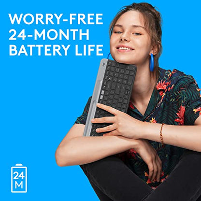 Logitech K585 Multi-Device Slim Wireless Keyboard, Built-in Cradle for Device; for Laptop, Tablet, Desktop, Smartphone, Win/Mac, Bluetooth/Receiver, Compact, Easy Switch, 24 Month Battery - Graphite - color: Graphite