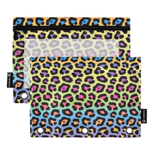 ALAZA Pencil Pouch for 3 Ring Binder, Leopard Print Rainbow Binder Pencil Pouches with Clear Window Zipper Pencil Case Cosmetic Bags for Office College Supplies, 2PCS - color: Color 231, size: one sizex2