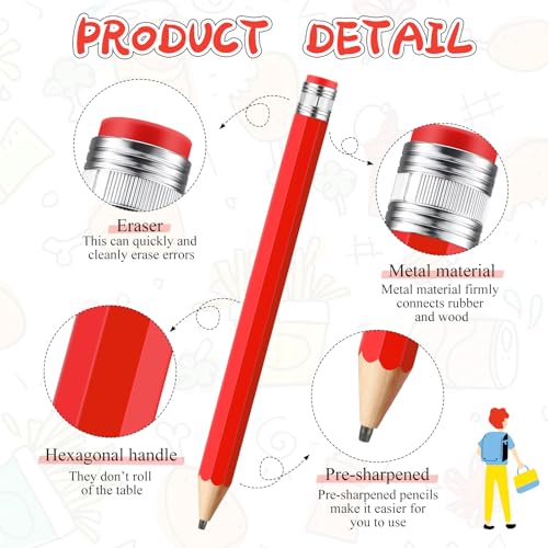 16 Inch Wooden Large Jumbo Pencils Giant Big Funny Wood Pencil with Cap and Eraser Fun Novelty Gifts for Kids School Kindergarten Home Office Prop Supplies(Red) - color: Red