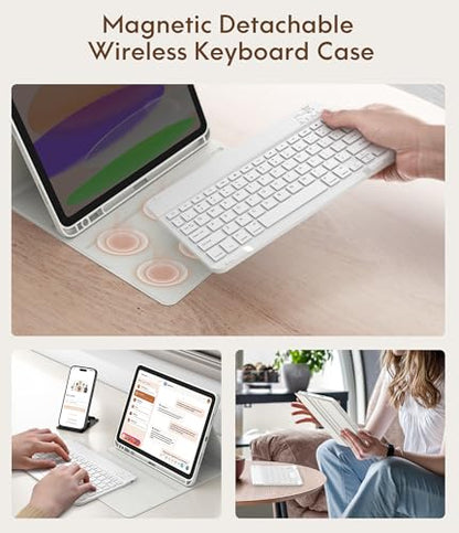 CHESONA Compatible for iPad 11th(A16)/10th Generation Case with Keyboard | Detachable Wireless Keyboard, Stand Folio Keyboard Cover with Pencil Holder, Thin & Light, White - color: White
