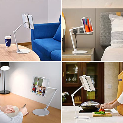 Viozon Tablet Stand Holder Mount, Rotate 360 Degrees of Flexible, Height and Angle Adjustable, High-Grade Aluminium Alloy Long Arm Compatible with 4.5-13 Mobile Phone and Tablet, iPhone, iPad(White)