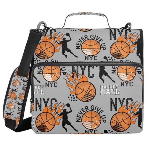 Basketball 3 D-Ring Binder Bag Multi-Pocket Zipper Organizer | with Handle and Detachable Shoulder Strap Holds 500 Sheets for School Office Supplies - color: Dhb-108
