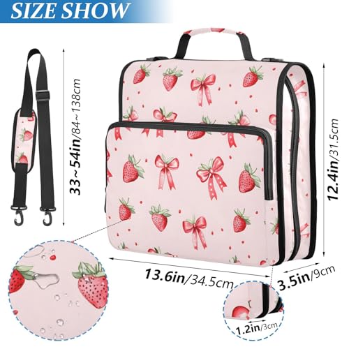 Strawberries Bows Pattern Zipper Binder 3 Ring with Handle and Shoulder Strap, 500 Sheet Binder Organizer Capacity & Multi-Pockets for School Office - color: A6181