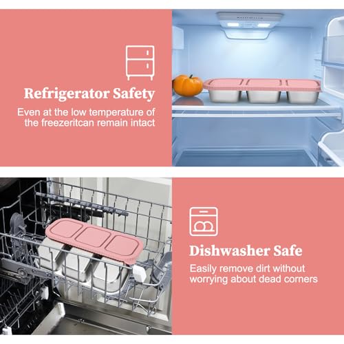 3 Compartment Stainless Steel Snack Containers. | Reusable Snackle Box Container with Leakproof Lids Metal Bento Lunch Boxs Food Storage Containers for Travel Picnics Office - color: 01-PI