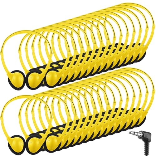 Konohan 30 Pack Headphones Bulk Headphone for School Classroom Student Wired Headphones Adjustable with 3.5 mm Jack for Adults (Yellow) - color: Yellow