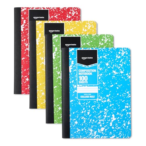 Amazon Basics Composition Notebook, College Ruled, 100 Sheets, 9.75" x 7.5", Assorted Marble Colors, 4-Pack - color: Assorted Marble Colors, size: College Ruled,4-pack