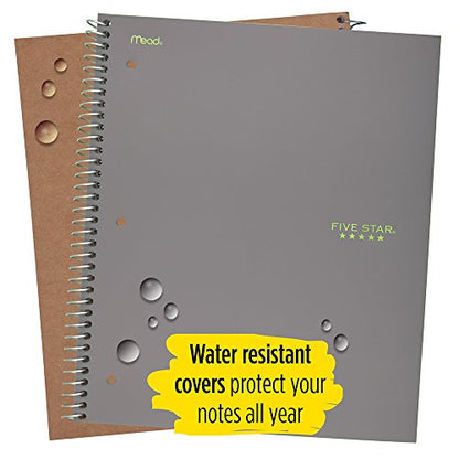 Five Star Spiral Notebook, 3 Subject, College Ruled Paper, 150 Sheets, 11" x 8-1/2", Gray (73625) - color: 06 Gray