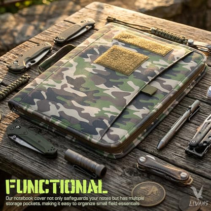 Livans Portfolio Padfolio Binder Detachable 3-Ring Planner, Zip Tactical Notebook Cover with A4 Letter Paper, Multi-Pocket Carry Bag for Gift, Out-Work, Travels, Office & School | Zip Notebook Cover, Handle Art Portfolio Bag, 25 Sheets A4 Letter Paper, 1“